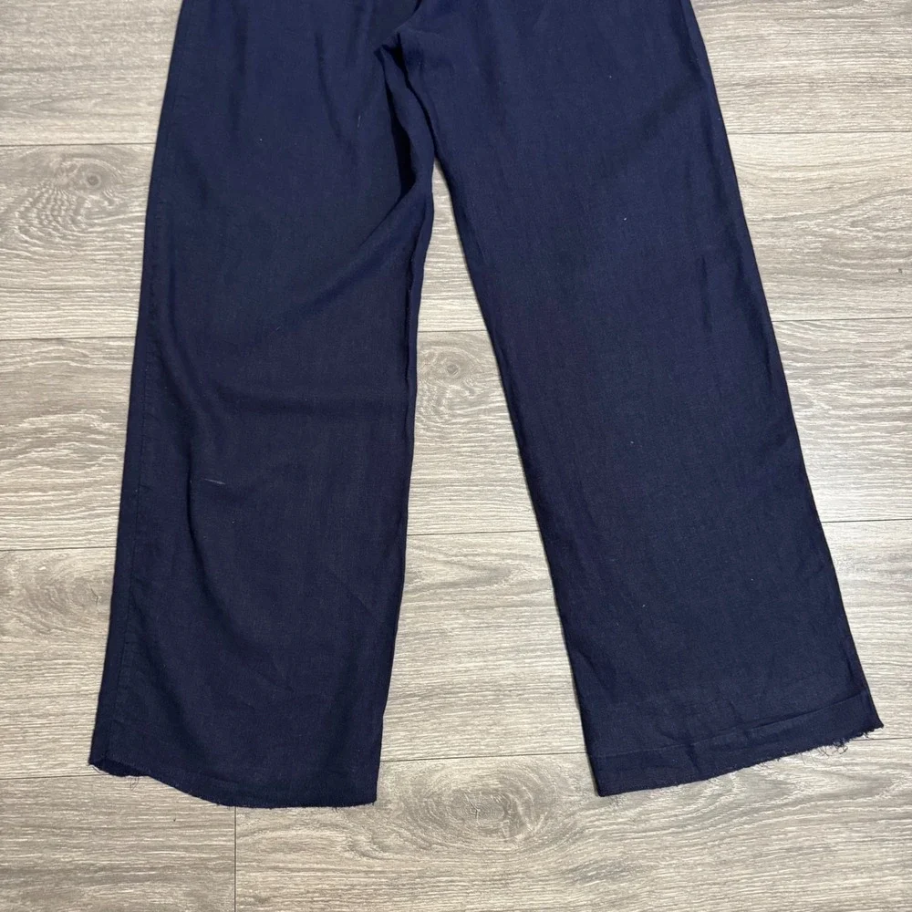 Zara Women Navy Blue Wide Leg Drawstring Elastic Waist Loose Fit Pants‎ Size S